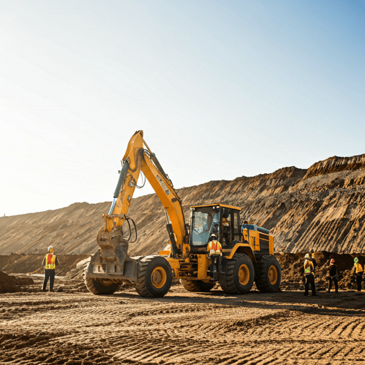 Construction site with excavator and heavy equipment