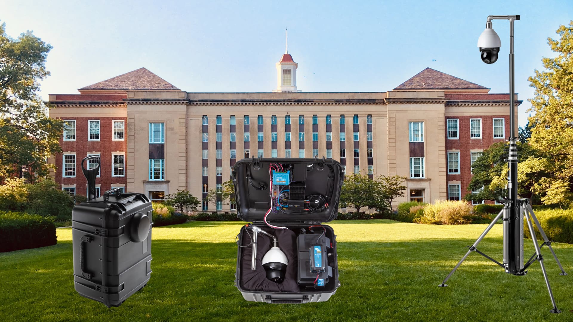 Portable surveillance camera deployed on a university campus for safety monitoring
